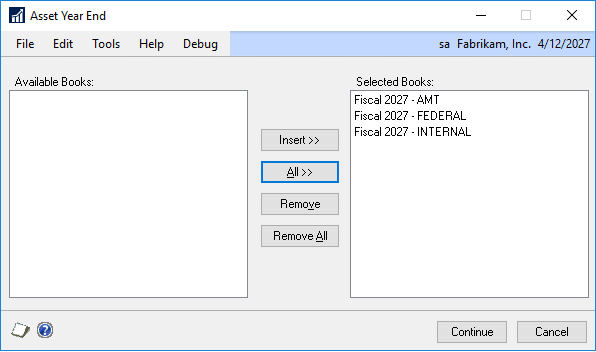 Dynamics GP Fixed Assets Year End Close Window