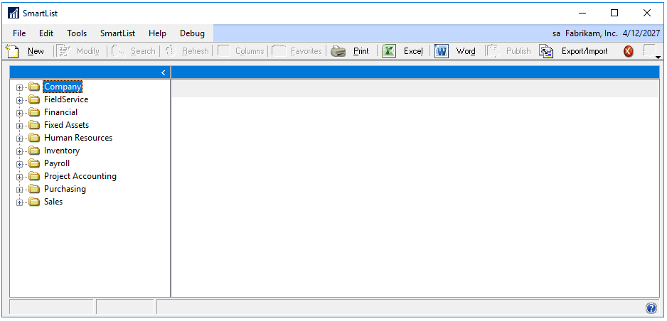 SmartList Window with nothing selected