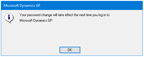 Dynamics GP Password Change Confirmation
