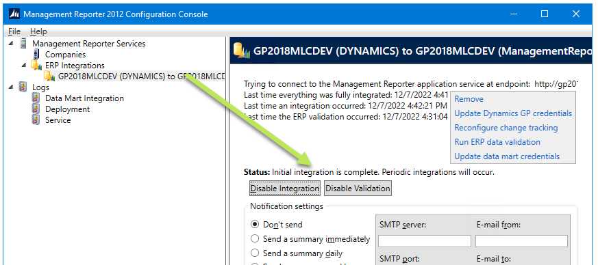 Screenshot of confirmation message that integration was successfully completed.